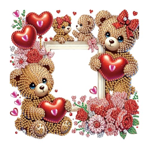 CXINLky 5D Diamond Art Painting Bilderrahmen 20x20cm für Fotos und Bilder, Kreativ DIY Diamant Painting Roter Herzbär Bilderrahmen Set Tischdeko Home Office Dekoration-09 von CXINLky