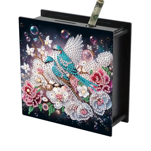 CXINLky 5D Diamond Art Painting Spardose, Diamand Art Sparbüchse, Fortune Box Ankreuzen Sparbox Geldsparbox Cash Box-20-Vogel Blume von CXINLky