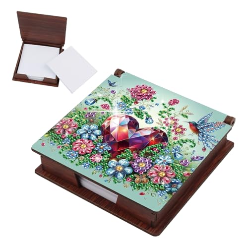 CXINLky 5D Diamond Art Painting Zettelbox aus Holz, DIY Diamond Art Zettelkasten mit 160 Blatt weiss, Notizzettel Box, Zettelkasten Notizfeld 12x8x6cm-01-Rubin von CXINLky