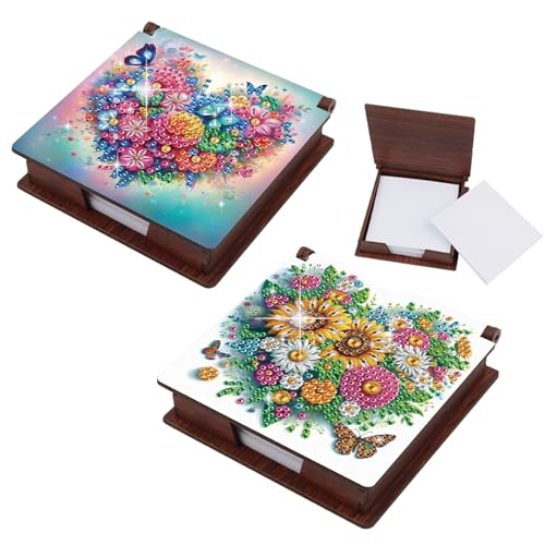 CXINLky 5D Diamond Art Painting Zettelbox aus Holz, DIY Diamond Art Zettelkasten mit 160 Blatt weiss, Notizzettel Box, Zettelkasten Notizfeld 12x8x6cm-2 Stuck-B von CXINLky