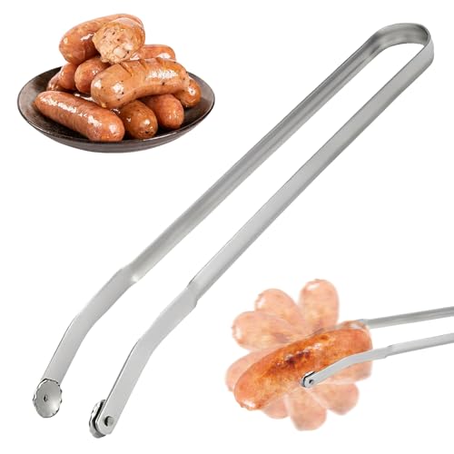 CXINLky BBQ Würstchen Wendezange, Grillzange Drehbar mit Rädchen, 2024 Neu Grillzange Edelstahl, Wendezange Grillzange Drehbar für Fleisch & Wurstwaren Kochzubehör (1 Stuck) von CXINLky