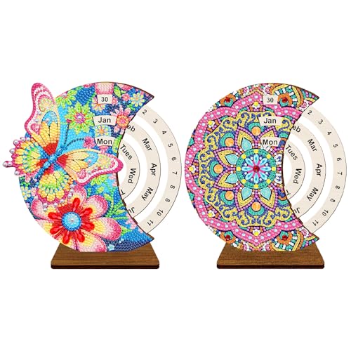 CXINLky DIY Diamond Art Painting Kalender, 5D Diamant Painting Drehbare Kalenderornamente Aus Holz, Diamant Painting 2025 Tischkalender Tisch Deko Geschenke Weihnachtsdeko Ornamente-2 Stuck-A von CXINLky