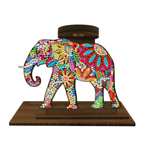 CXINLky DIY Diamond Art Painting Kerzenständer Tisch Deko, 5D Diamant Painting Kerzenständer Aus Holz, Diamant Malerei Weihnachts Ornamente Set-07-Elefant von CXINLky