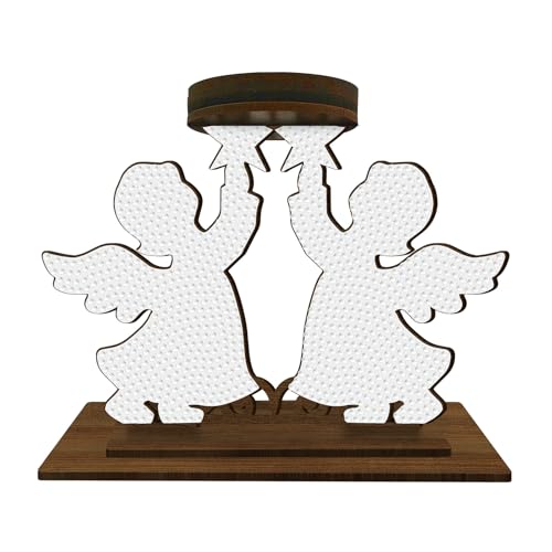CXINLky DIY Diamond Art Painting Kerzenständer Tisch Deko, 5D Diamant Painting Kerzenständer Aus Holz, Diamant Malerei Weihnachts Ornamente Set-08-Weißer Engel von CXINLky