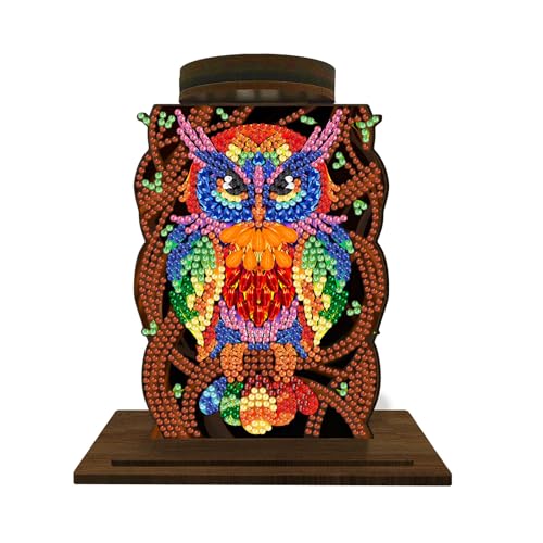 CXINLky DIY Diamond Art Painting Kerzenständer Tisch Deko, 5D Diamant Painting Kerzenständer Aus Holz, Diamant Malerei Weihnachts Ornamente Set-11-Bunte Eule von CXINLky
