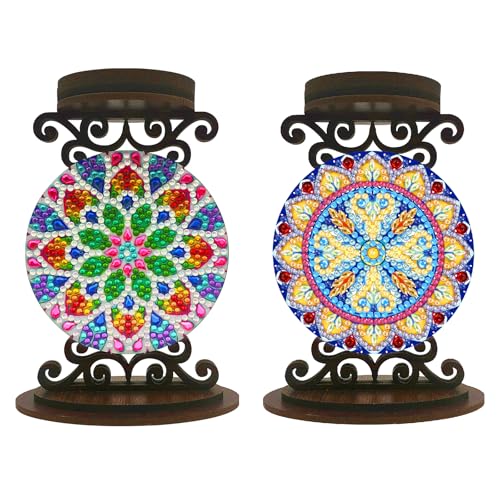 CXINLky DIY Diamond Art Painting Kerzenständer Tisch Deko, 5D Diamant Painting Kerzenständer Aus Holz, Diamant Malerei Weihnachts Ornamente Set-2 Stuck-A von CXINLky