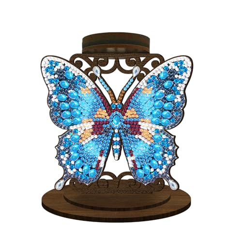 CXINLky DIY Diamond Art Painting Kerzenständer Tisch Deko, 5D Unregelmäßige Form Diamant Painting Kerzenständer Aus Holz, Diamant Malerei Weihnachts Ornamente Set-10-Blauer Schmetterling von CXINLky