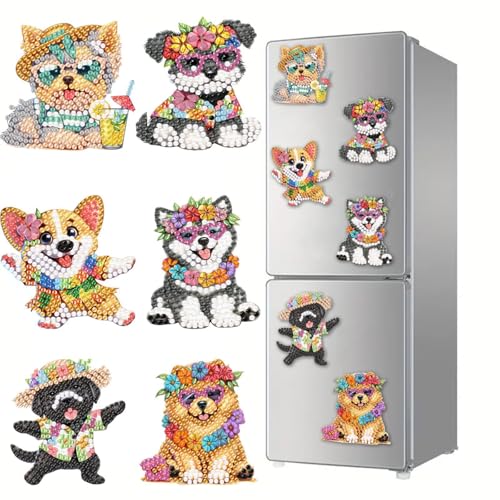 CXINLky DIY Diamond Art Painting Sommer Tier Kühlschrankmagnete, Tier Diamant Malerei Kühlschrank Magnete Kits Home Dekoration für Kühlschrank, Magnettafel, Pinnwand-08-Welpe von CXINLky