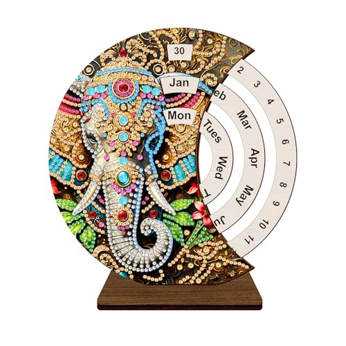 CXINLky DIY Diamond Art Painting Kalender, 5D Diamant Painting Drehbare Kalenderornamente Aus Holz, Diamant Painting 2025 Tischkalender Tisch Deko Geschenke Weihnachtsdeko Ornamente-07-Elefant von CXINLky