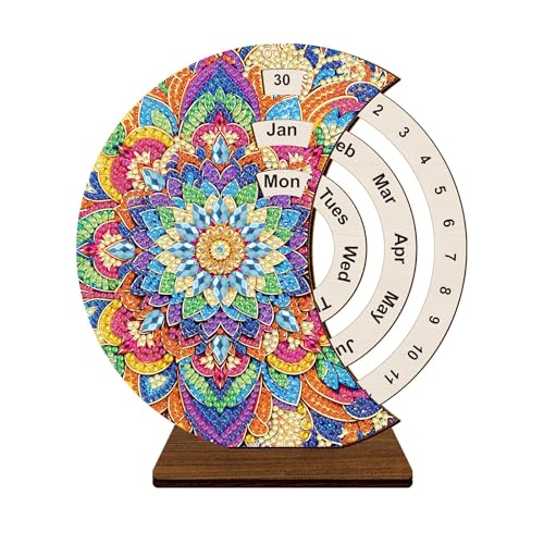 CXINLky DIY Diamond Art Painting Kalender, 5D Diamant Painting Drehbare Kalenderornamente Aus Holz, Diamant Painting 2025 Tischkalender Tisch Deko Geschenke Weihnachtsdeko Ornamente-11-Mandala von CXINLky
