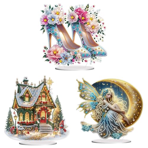 CXINLky DIY Diamond Art Painting Tisch Deko, Diamant Art Painting Tischdeko, 5D Diamant Malerei Stehend Kunst Set, Ornamente Geschenke Handgemachte Dekorative-3 Stuck-A von CXINLky