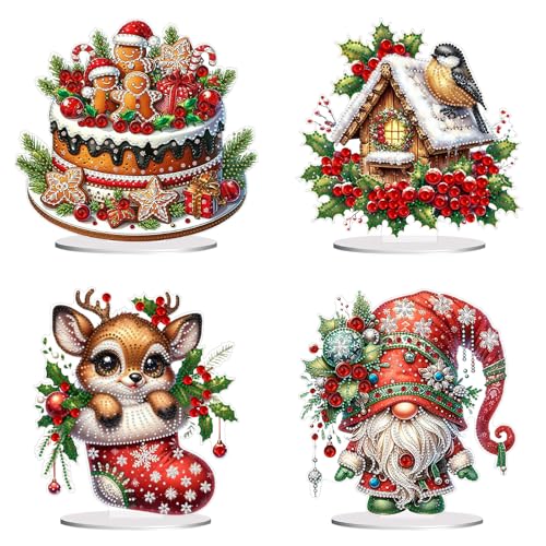 CXINLky DIY Diamond Art Painting Tisch Deko, Kreative Weihnachten 5D Diamant Art Painting Tischdeko, Diamant Malerei Stehend Kunst Set, Ornamente Geschenke Dekorative-4 Stuck-D CXINLky DIY Diamond Art Painting Tisch Deko, Kreative Weihnachten 5D Diamant Art Painting Tischdeko, Diamant Malerei Stehend Kunst Set, Ornamente Geschenke Dekorative-4 Stuck-D von CXINLky
