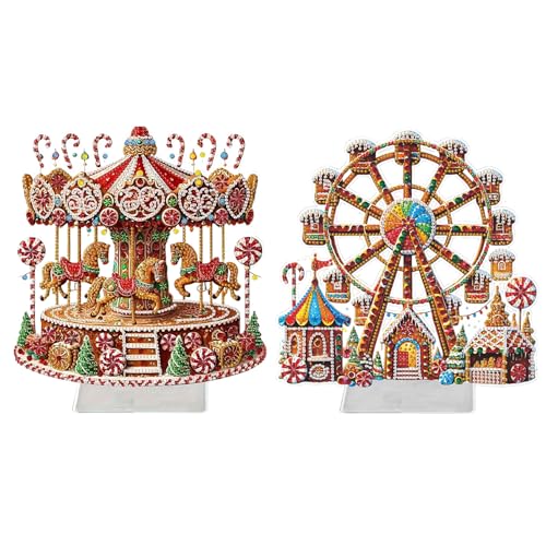 CXINLky DIY Diamond Art Painting Tisch Deko Weihnachts, 5D Diamant Painting Weihnachts Riesenrad Karussell Tischdeko, Diamant Malerei Stehend Kunst Set Hausgeschenk Deko-2 Stuck-A von CXINLky