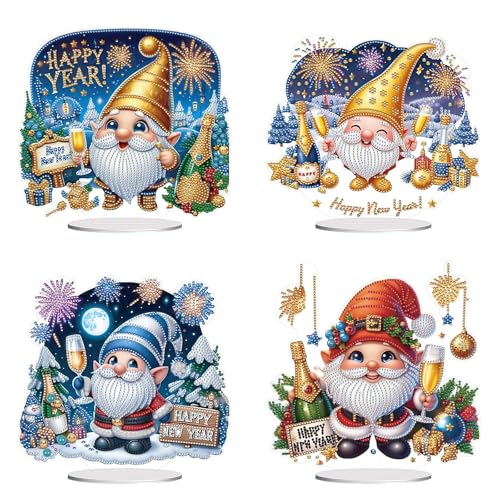 CXINLky DIY Diamond Art Painting Tisch Deko Zwerg, 5D Diamant Painting Frohes Neues Jahr Tischdeko, Diamant Malerei Stehend Kunst Set für Anfänger Hausgeschenk Deko-4 Stuck-C CXINLky DIY Diamond Art Painting Tisch Deko Zwerg, 5D Diamant Painting Frohes Neues Jahr Tischdeko, Diamant Malerei Stehend Kunst Set für Anfänger Hausgeschenk Deko-4 Stuck-C von CXINLky