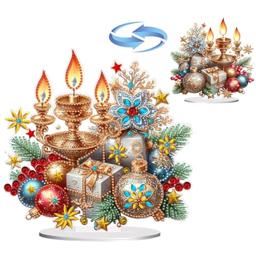 CXINLky DIY Diamond Art Painting Tisch Weihnachten Deko, 5D Diamant Painting Tischdeko, Diamant Malerei Stehend Kunst Set für Weihnachten Hausgeschenk Deko-01-Weihnachtskerzenständer von CXINLky