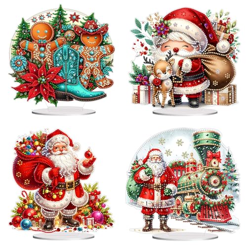 CXINLky DIY Diamond Art Painting Weihnachts Tisch Deko, 5D Diamant Art Painting Weihnachts Tischdeko, Diamant Malerei Stehend Kunst Set, Ornamente Geschenke Dekorative -4 Stuck-B von CXINLky