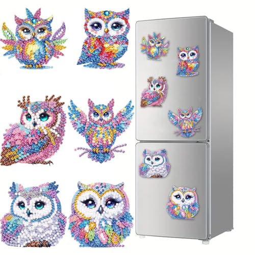 CXINLky DIY Diamond Painting Kühlschrankmagnete, Kreatives Diamant Malerei Kühlschrank Magnete Kits Home Dekoration für Kühlschrank, Magnettafel, Whiteboard, Pinnwand-13-Eule von CXINLky
