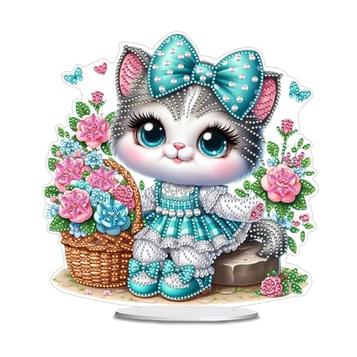 CXINLky Diamond Art Painting Tisch Deko, 5D Diamond Art Tier Stehend Kunst Set für Anfänger Hausgeschenk Deko-03-Korb Katze von CXINLky