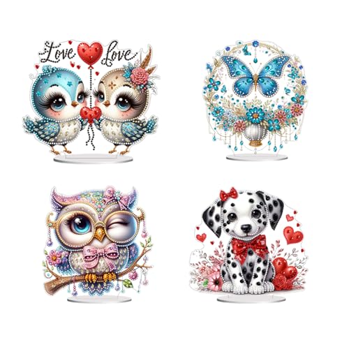 CXINLky Diamond Art Painting Tisch Deko, Kreativ 5D Diamant Art Painting Tier Tischdeko, Frühling Diamant Malerei Stehend Kunst Set, DIY Handgemachte Dekorative Ornamente-4 Stuck-B von CXINLky