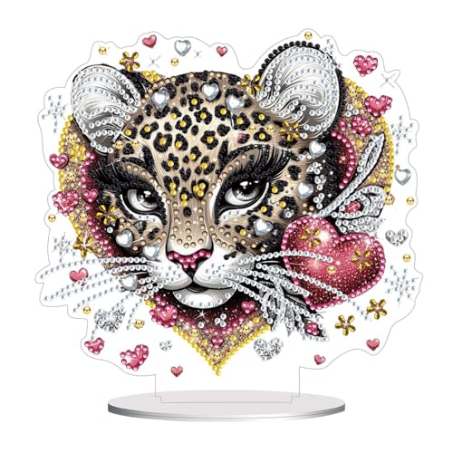 CXINLky Diamond Art Painting Tisch Frühling Deko, 5D Diamand Art Tischdeko Ornamente Geschenke für Anfänger Zuhause,Büro Dekoration (02-Leopard) von CXINLky