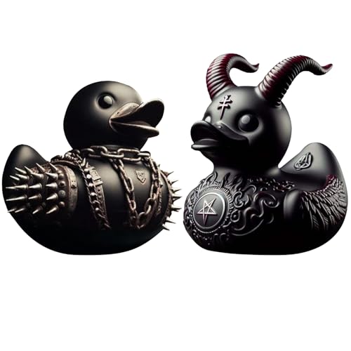 CXINLky Duckieville Enten Statue, Gothic Rock Duck Statue, Schwarz Gothic Punk Entenstatue aus Kunstharz, Satan Ente Tisch Deko Geschenk Rock Entenstatue Sammlerstück (2 Stuck-D) von CXINLky