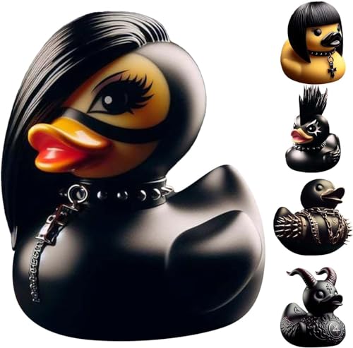 CXINLky Duckieville Enten Statue, Gothic Rock Duck Statue, Schwarz Gothic Punk Entenstatue aus Kunstharz, Satan Ente Tisch Deko Geschenk Rock Entenstatue Sammlerstück (5 Stuck) von CXINLky