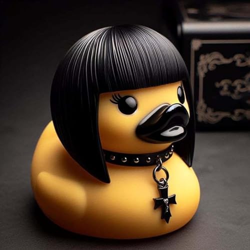 CXINLky Duckieville Enten Statue, Gothic Rock Duck Statue, Schwarz Gothic Punk Entenstatue aus Kunstharz, Satan Ente Tisch Deko Geschenk Rock Entenstatue Sammlerstück (Gothic Mädchen Ente) von CXINLky