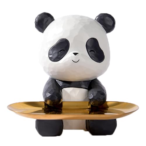 CXINLky Panda Schlüsselschale, Panda Bär Skulpturen mit Dekotablett, Panda Schlüssel Schale,Schmuck Tablett,Modern Deko für Wohnzimmer Home Flur Möbel-A von CXINLky