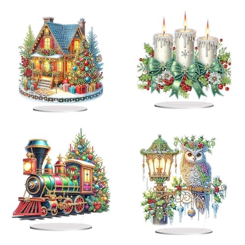 CXINLky Weihnachten Diamond Art Painting Tisch Deko, 5D Diamant Painting Weihnachten Tischdeko, Weihnachten Diamant Malerei Stehend Kunst Set für Hausgeschenk Deko-4 Stuck-B CXINLky Weihnachten Diamond Art Painting Tisch Deko, 5D Diamant Painting Weihnachten Tischdeko, Weihnachten Diamant Malerei Stehend Kunst Set für Hausgeschenk Deko-4 Stuck-B von CXINLky