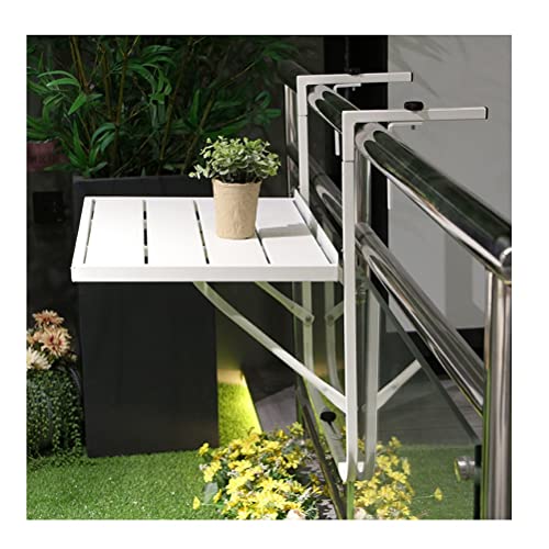 Balkonhängetisch Klappbarer Decktisch aus weißem Metall for den Außenbereich, platzsparender Kleiner Geländertisch for Terrasse, Garten, Balkon, höhenverstellbar von CXKJP