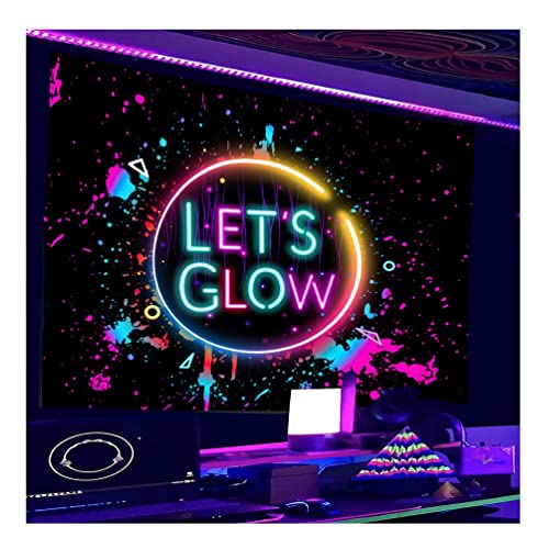 Psychedelic WandtüCher Psychedelischer Schwarzlicht-Wandteppich - Let's Glow, UV-Reaktions-Neon-Poster-Wandteppich, Spielzimmer Wohnheim Party Doodle Tapisserie (Color : D, Size : 230x180cm) von CXKJP