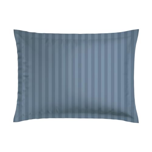CXL by Christian Lacroix - 1 Kopfkissen aus Memory Foam + 1 Kissenbezug - Rechteckige Form in 50 x 70 cm - Bettwäsche aus Baumwollsatin - Maschinenwaschbar bei 40°C - Webstreifen, Blau von CXL by Christian Lacroix