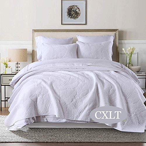 CXLT Tagesdecken Doppelte Gesteppte Bedspread 3 Stück 100% Baumwolle Bestickt Quilt Bettueberwurf Multifunktions Vier Jahreszeiten Bettdecke/Decken Mit Kissenbezug,White-Queen:230cmx250cm+50x70cmx2 von CXLT