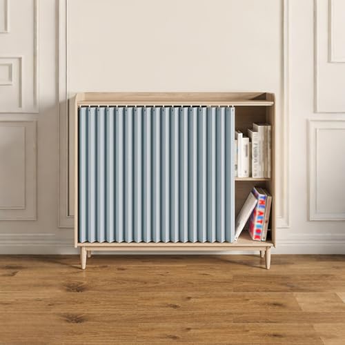 Faltbare Schrank Vorhang, Schrank Vorhang zum Schieben mit Schienen, für Türlose Regale/Schränke, Ohne Bohren(Blue,80x50cm) von CXLXBRZD