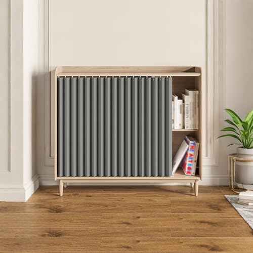 Faltbare Schrank Vorhang, Schrank Vorhang zum Schieben mit Schienen, für Türlose Regale/Schränke, Ohne Bohren(Grey,80x70cm) von CXLXBRZD