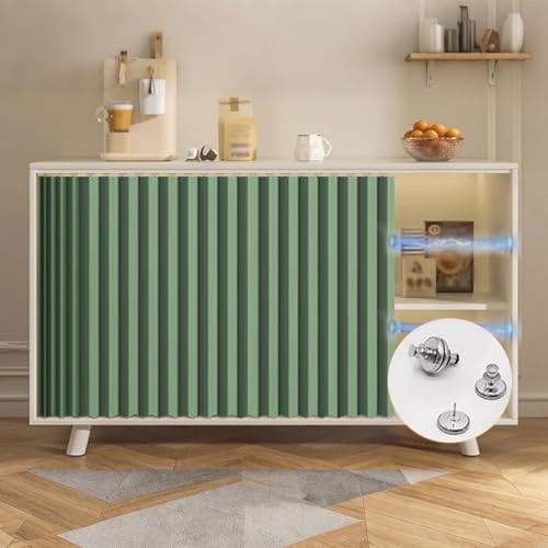 Schrankvorhänge mit Selbstklebenden Schienen und Haken, Sichtschutzvorhänge for Küchenarbeitsplatten oder Vorratsregale(Green,60x50cm) von CXLXBRZD
