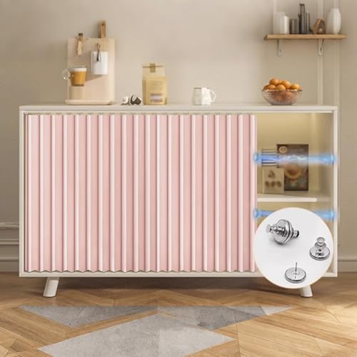Schrankvorhänge mit Selbstklebenden Schienen und Haken, Sichtschutzvorhänge for Küchenarbeitsplatten oder Vorratsregale(Pink,90x70cm) von CXLXBRZD
