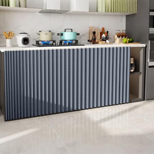 Vorhang Küchenschrank für Schränke mit Selbstklebenden Schienen, Wasserdichter Kleiner Vorhang für Türlose Schränke und Unter Waschbecken(Blue,100x60cm) von CXLXBRZD