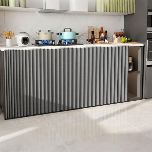 Vorhang Küchenschrank für Schränke mit Selbstklebenden Schienen, Wasserdichter Kleiner Vorhang für Türlose Schränke und Unter Waschbecken(Grey,100x60cm) von CXLXBRZD