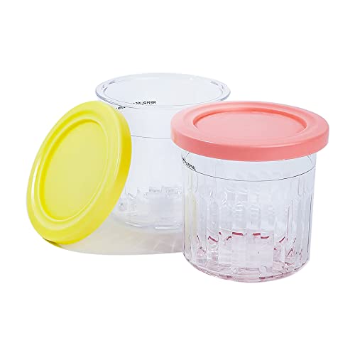 CXQ XL Family Size Ice Cream Pint Containers, Compatible with Ninja NC501 CREAMi Deluxe 11-in-1 Ice Cream & Frozen Treat Maker and Model:NC500, NC501, NC501H, NC501HBL and NC501HGN. (Pink/Yellow) von CXQ