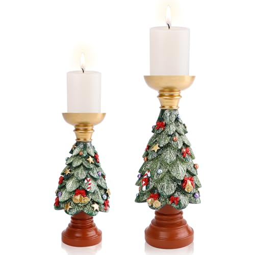 CXRYLZ-FUR 2 Stück Kerzenständer, Vintage Kerzenhalter Deko für Stumpenkerzen, Harz Weihnachtsbaum Tischdeko für Hochzeit Wohnzimmer Tabelle von CXRYLZ-FUR