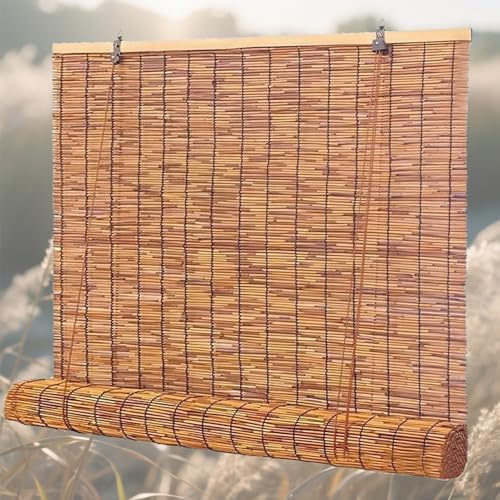 CXUEHNL Bambusrollo Wetterfest Aussen Natur Schilf Vorhang Balkon Trennwand Sichtschutz mit Lifter Strohjalousien für Außen Innen 65 80 100 115 130 145 160cm Sonnenschut Retro Schilf Vorhang von CXUEHNL