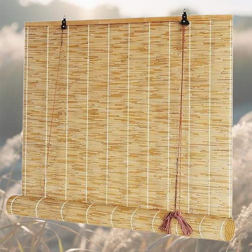 CXUEHNL Bambusrollo Wetterfest Aussen Natur Schilf Vorhang Balkon Trennwand Sichtschutz mit Lifter Strohjalousien für Außen Innen 65 80 100 115 130 145 160cm Sonnenschut Retro Schilf Vorhang von CXUEHNL