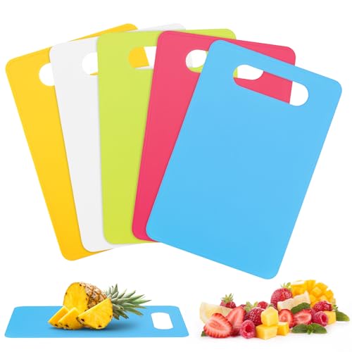 5 Stück Kunststoff Schneidebrett Rutschfest Brettchen BPA Frei Antibakteriell Schneidebretter Set Frühstücksbrettchen Küchenbrett Kunststof 29 x 19cm von CXWFLM