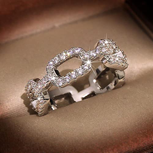 CXWK 925 Silber Farbe Kettenring mit Bling Zirkon Stein Ringe für Frauen Hochzeit Verlobung Modeschmuck Geschenk von CXWK