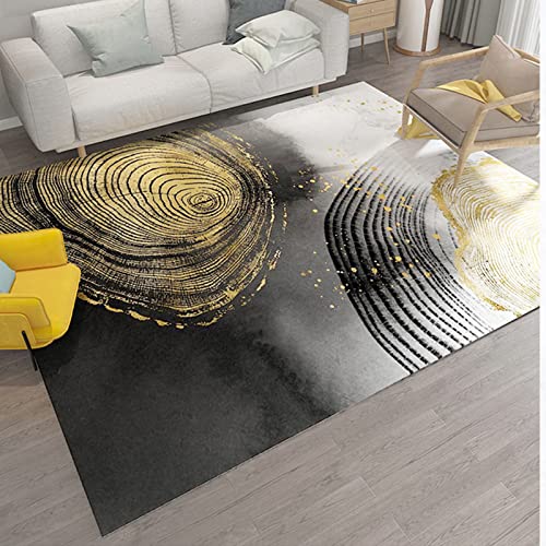 CXYKN Bereichsteppich 80 x 200 cm Eingangsbereich Übergangsbereich Läufer Teppich für Flur Schlafzimmer Wohnzimmer Küche Büro Wohnkultur, goldene Ringe, schwarz, 80 x 200 cm von CXYKN