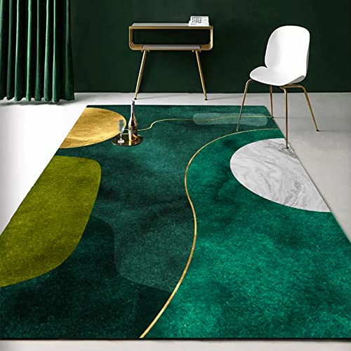 CXYKN Rechteckiger Kleiner Teppich 80 x 160 cm, waschbarer Teppich für Flur, Nachttisch, Schlafzimmer, Wohnzimmer, grüne abstrakte goldene Linien, Smaragd, 80 x 160 cm von CXYKN