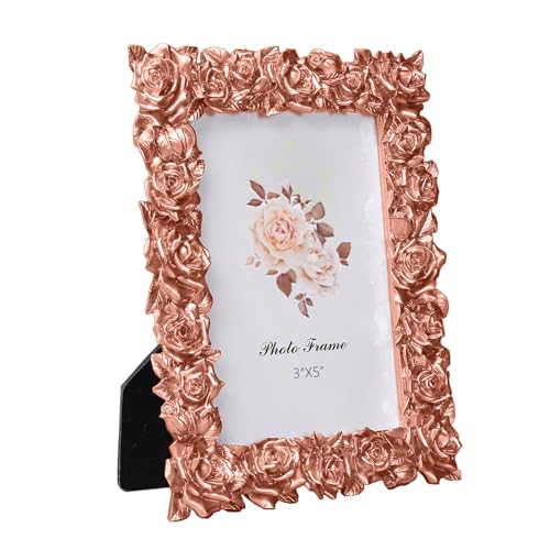 12,7 x 17,8 cm rotgoldener Vintage-Bilderrahmen – handgeschnitztes Rosenblumen-Design, dekorativer Harz-Bilderrahmen für Tischdekoration und florale Heimdekoration (Roségold, 5x7) (Roségold, 3X5) 12,7 x 17,8 cm rotgoldener Vintage-Bilderrahmen – handgeschnitztes Rosenblumen-Design, dekorativer Harz-Bilderrahmen für Tischdekoration und florale Heimdekoration (Roségold, 5x7) (Roségold, 3X5) von CXYNKLEAE
