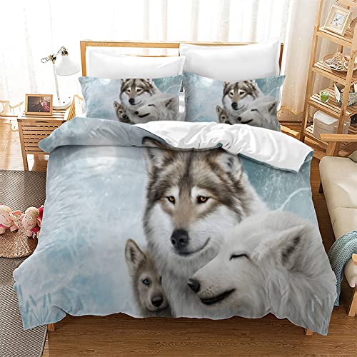 CXYXHW Bettwäsche-Set Wolf 3D Tier Serie Print Musterdesign mit Reißverschluss,Motiv Wolf dreiteiliger Bettbezug Set Microfaser (135x200cm) (E, 135x200cm) von CXYXHW