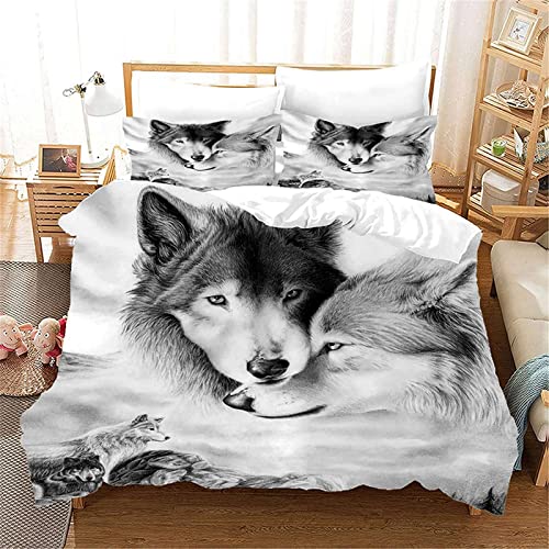 CXYXHW Bettwäsche-Set Wolf 3D Tier Serie Print Musterdesign mit Reißverschluss,Motiv Wolf dreiteiliger Bettbezug Set Microfaser (A, 135x200cm) von CXYXHW